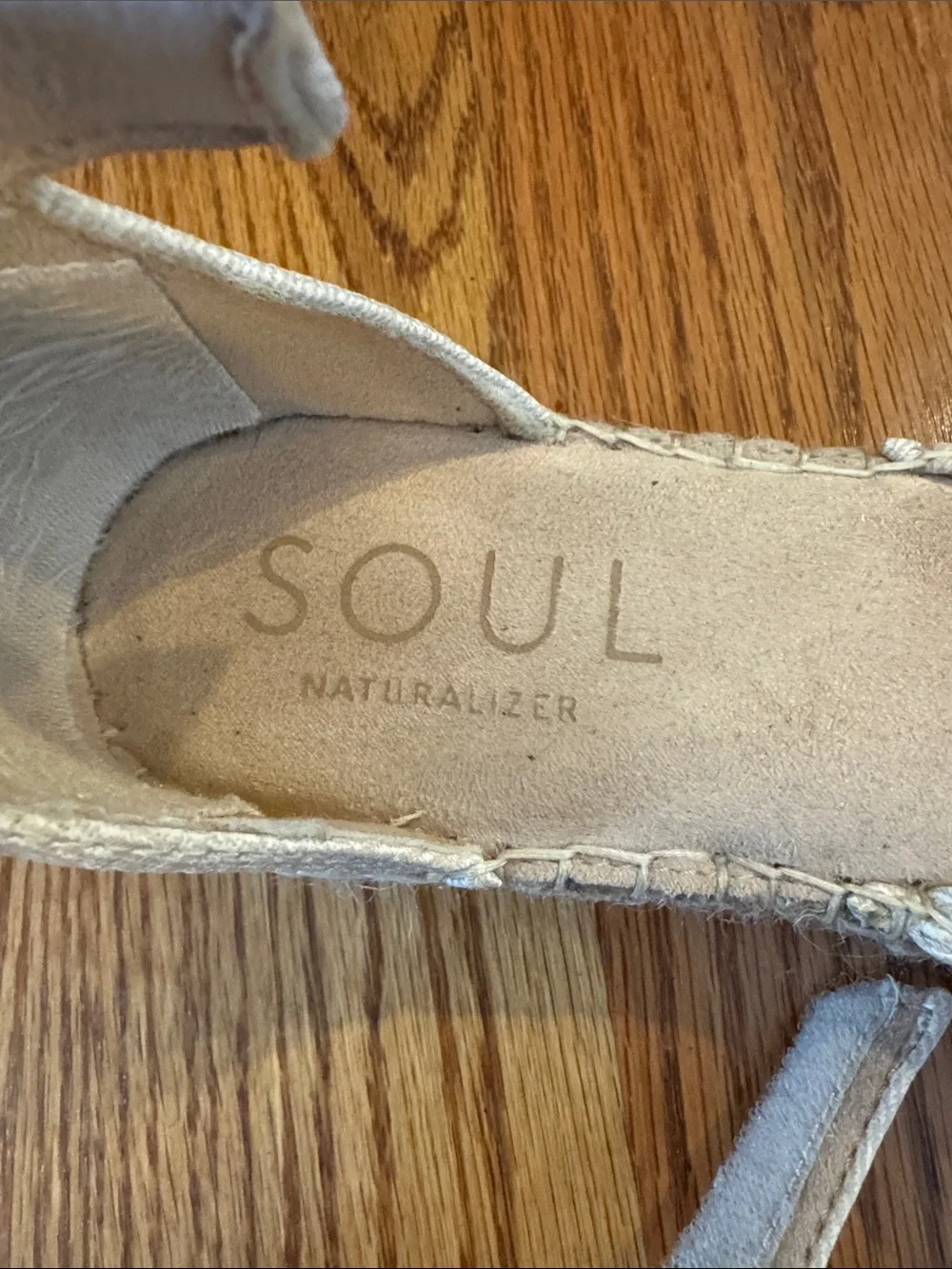 SOUL Naturalizer Neutral Canvas Espadrille Wedge Sandals with Ankle Strap